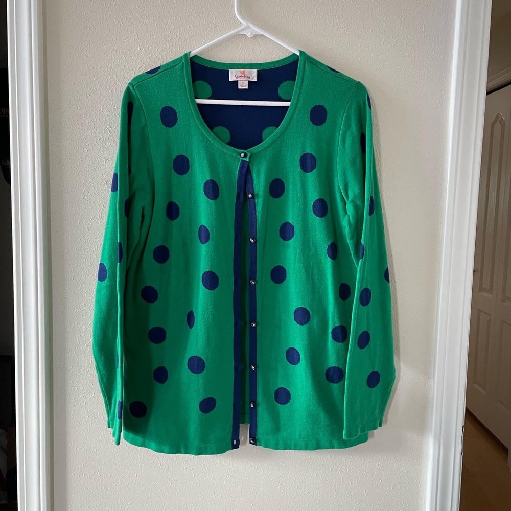 Quacker Factory Sz Medium Green Polka Dot Layered Cardigan Sweater